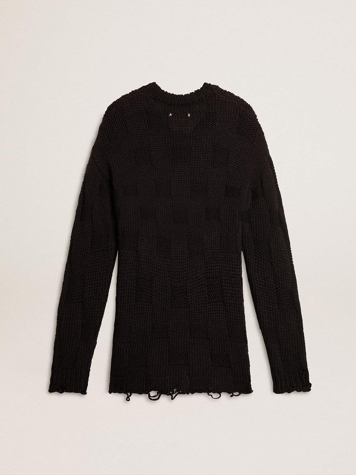 Men's black wool sweater with a distressed effect - 6