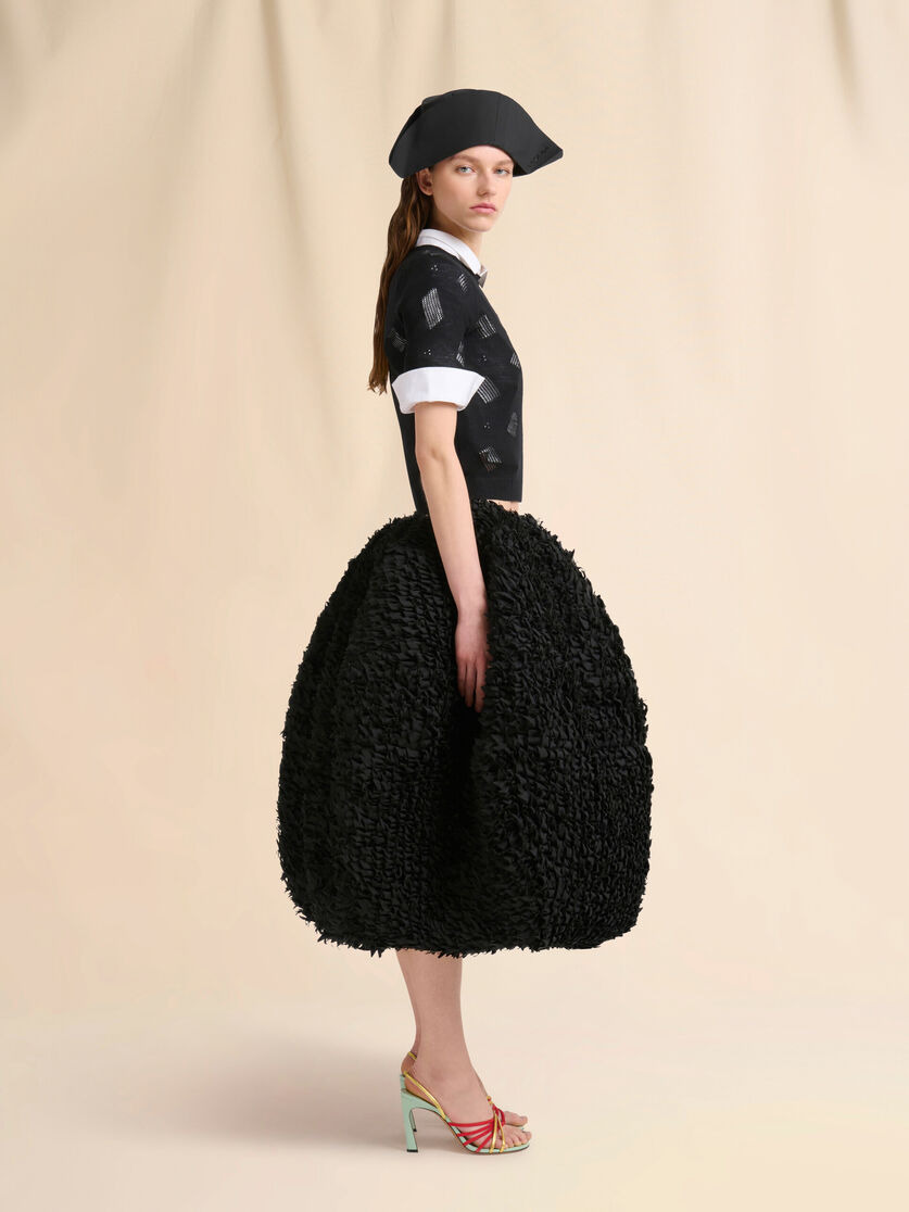 BLACK WOOL-SILK KNIT OPENWORK TOP - 5