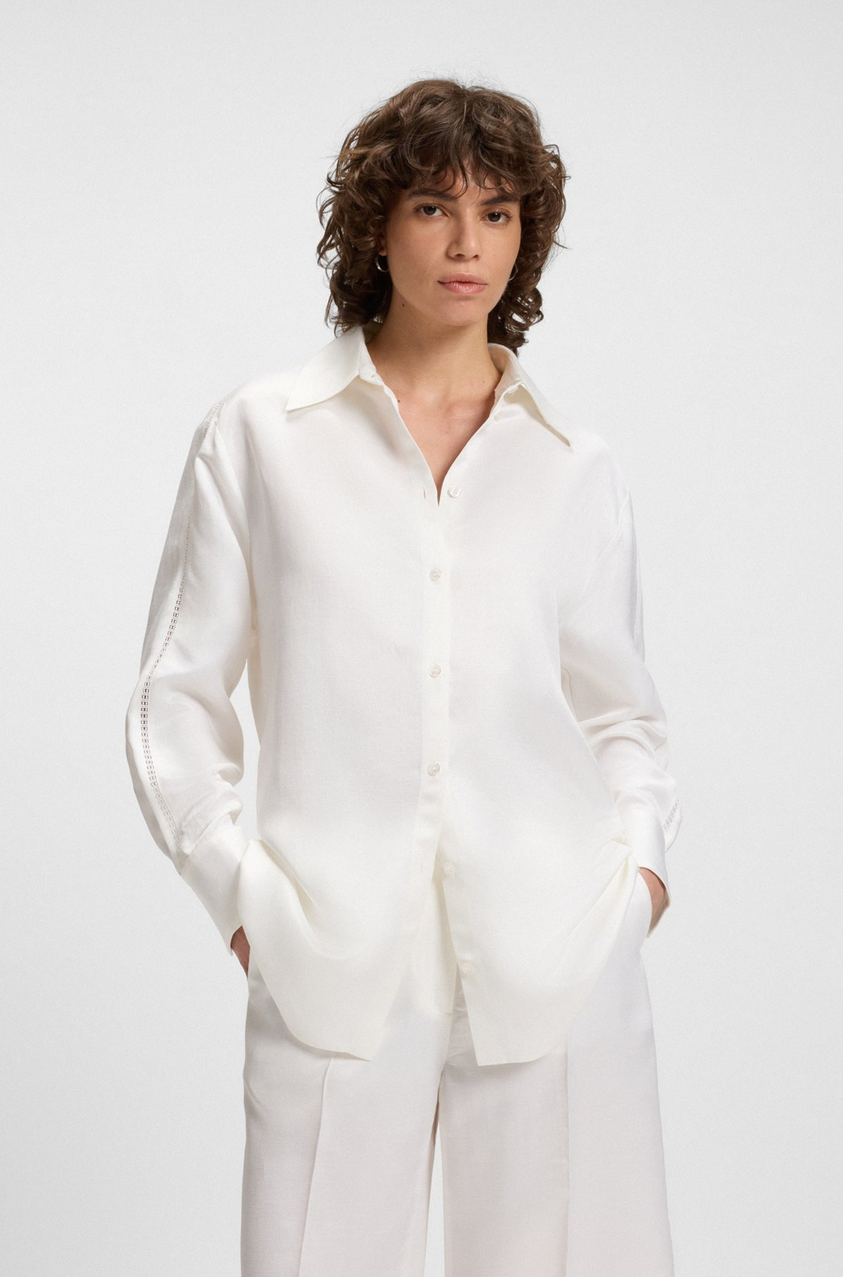 TAILORED BLOUSE WITH CROCHET-EFFECT TRIMS - 2
