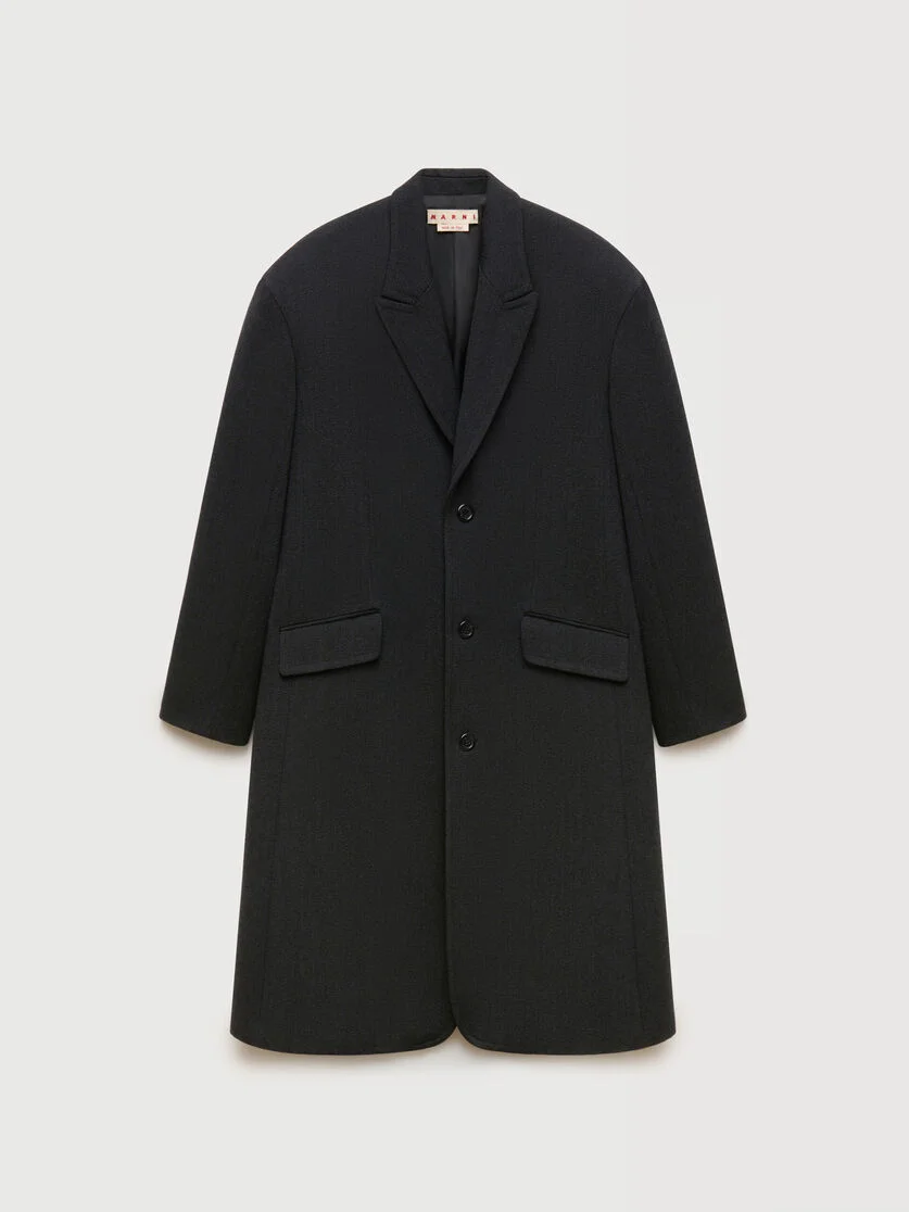 DEEP GREY TWEED OVERSIZED COAT - 1