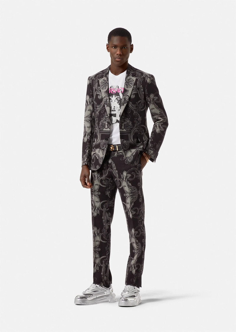 VERSACE Silver Baroque Wool Trousers outlook