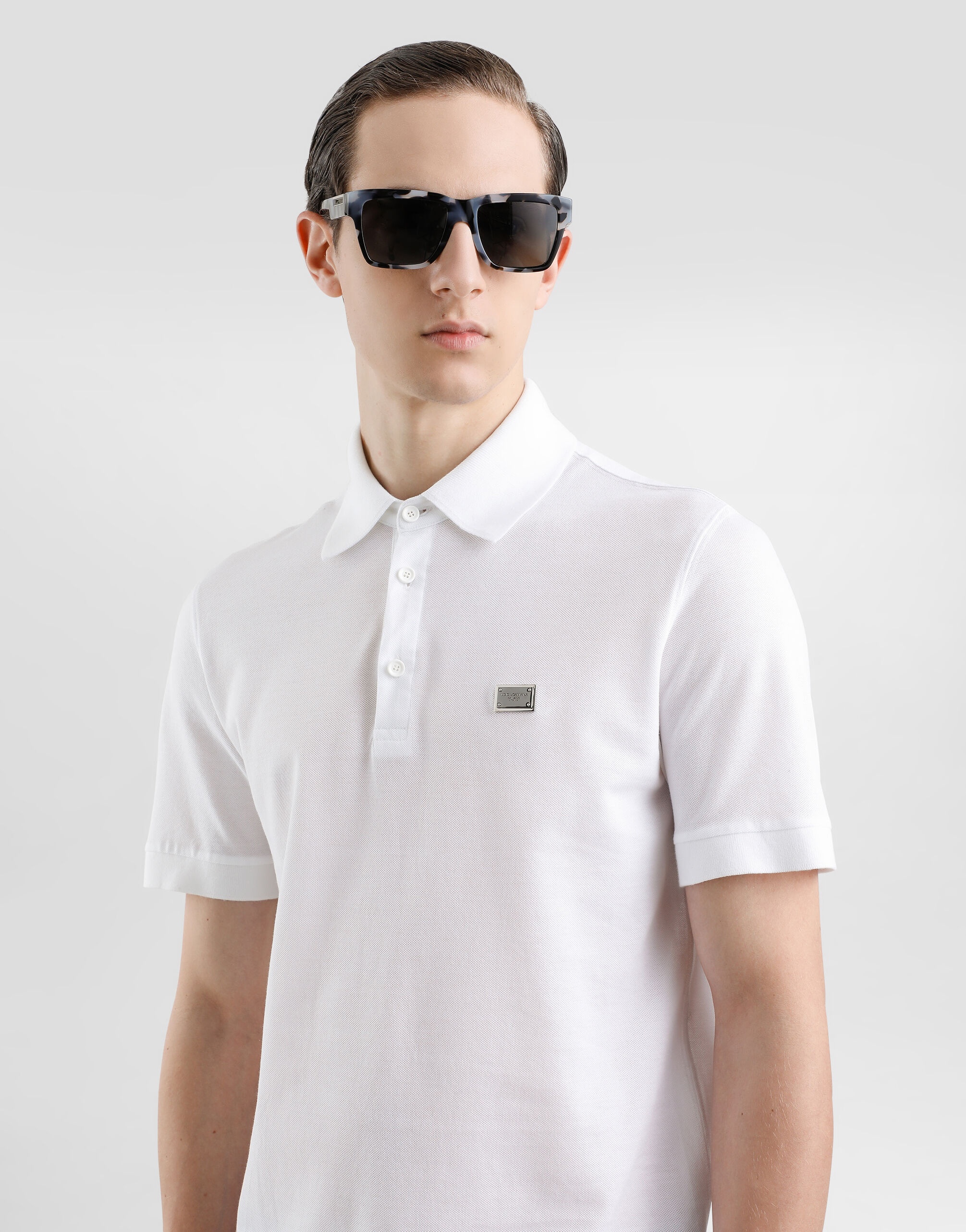 Cotton polo-shirt with branded tag - 4