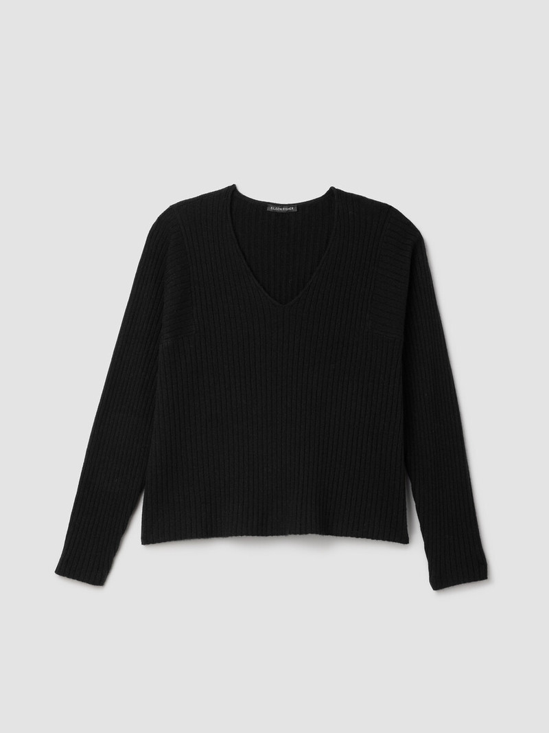 Italian Cashmere Ribbed V-Neck Top 1