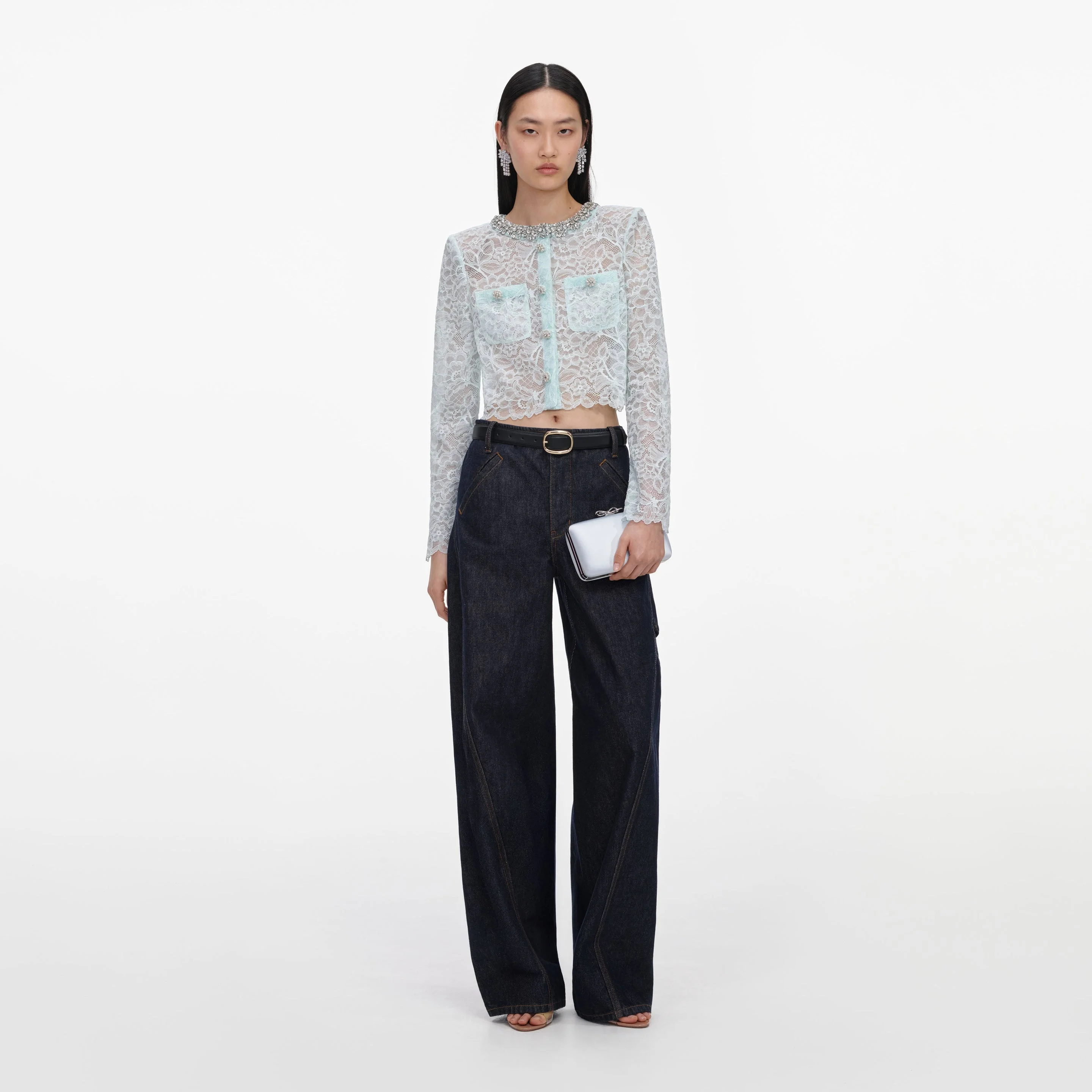 Mint Lace Crystal Embellished Jacket - 1