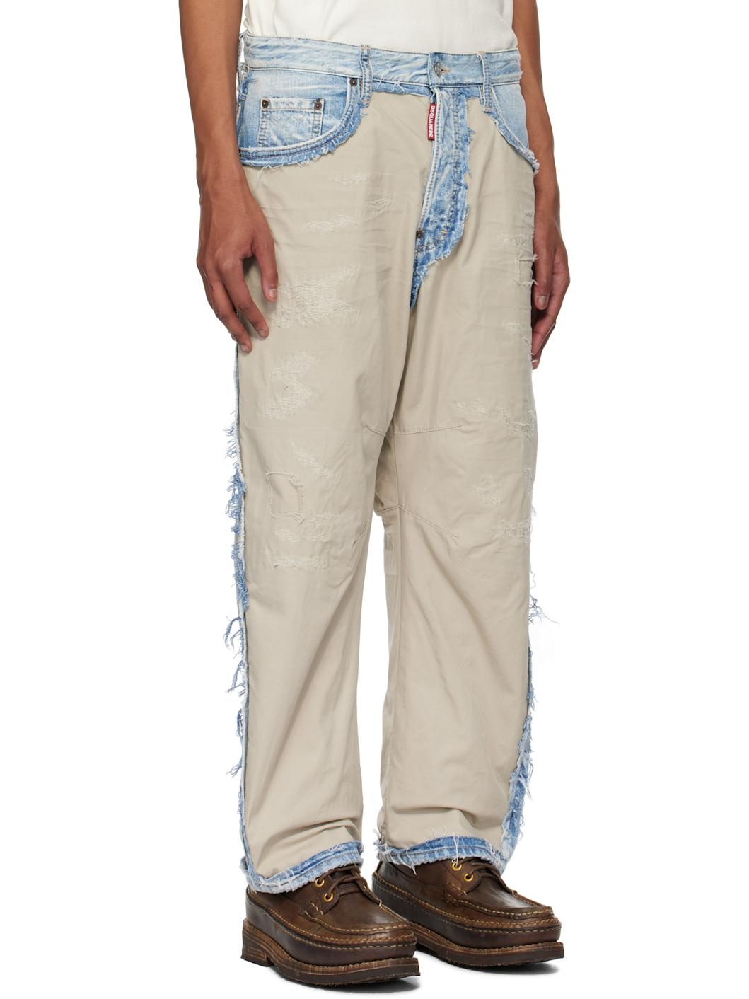 Blue & Beige Super Ripped Mixed Kawaii Jeans - 2