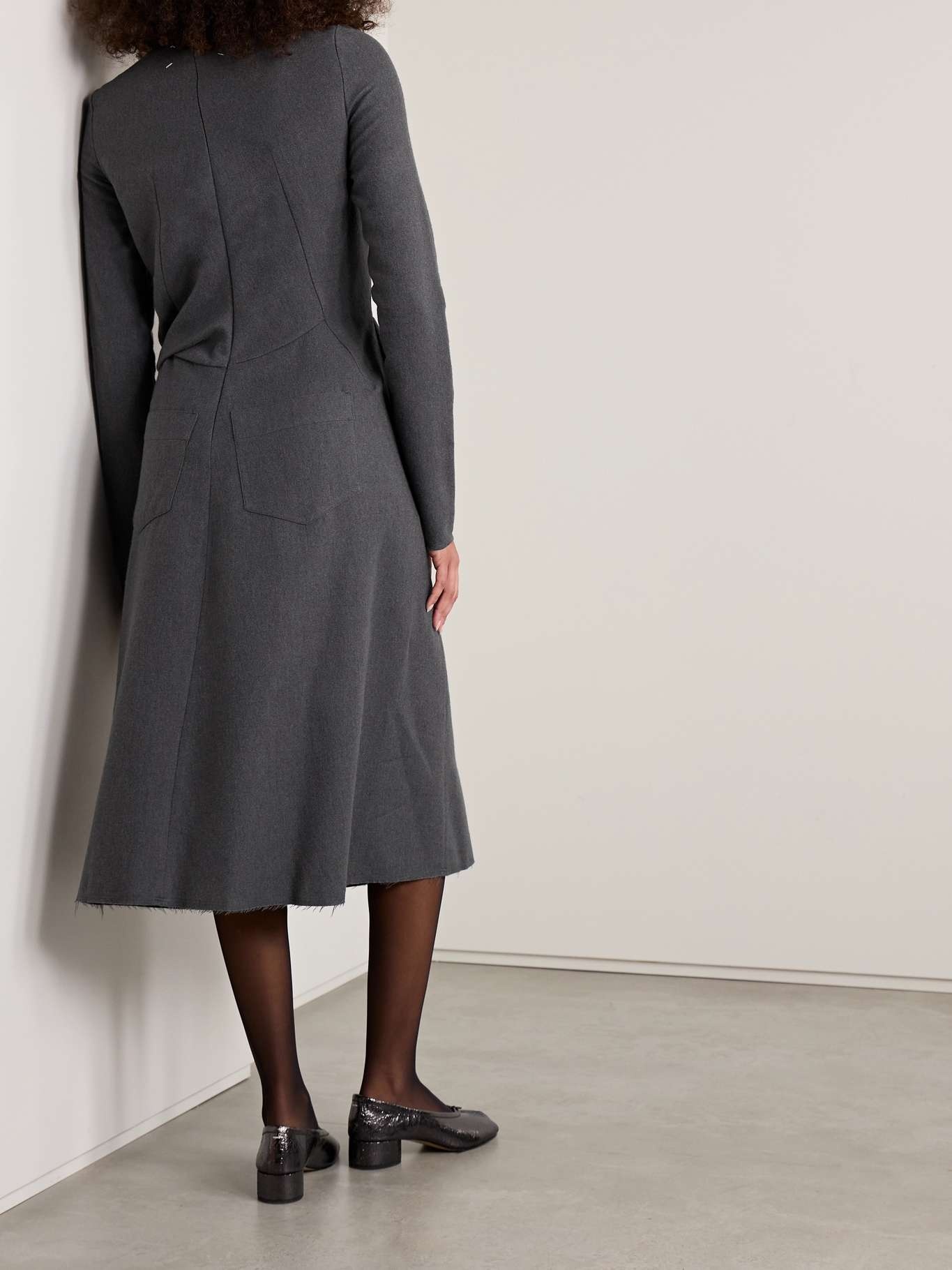 Bow-embellished cotton and wool-blend twill midi dress - 3