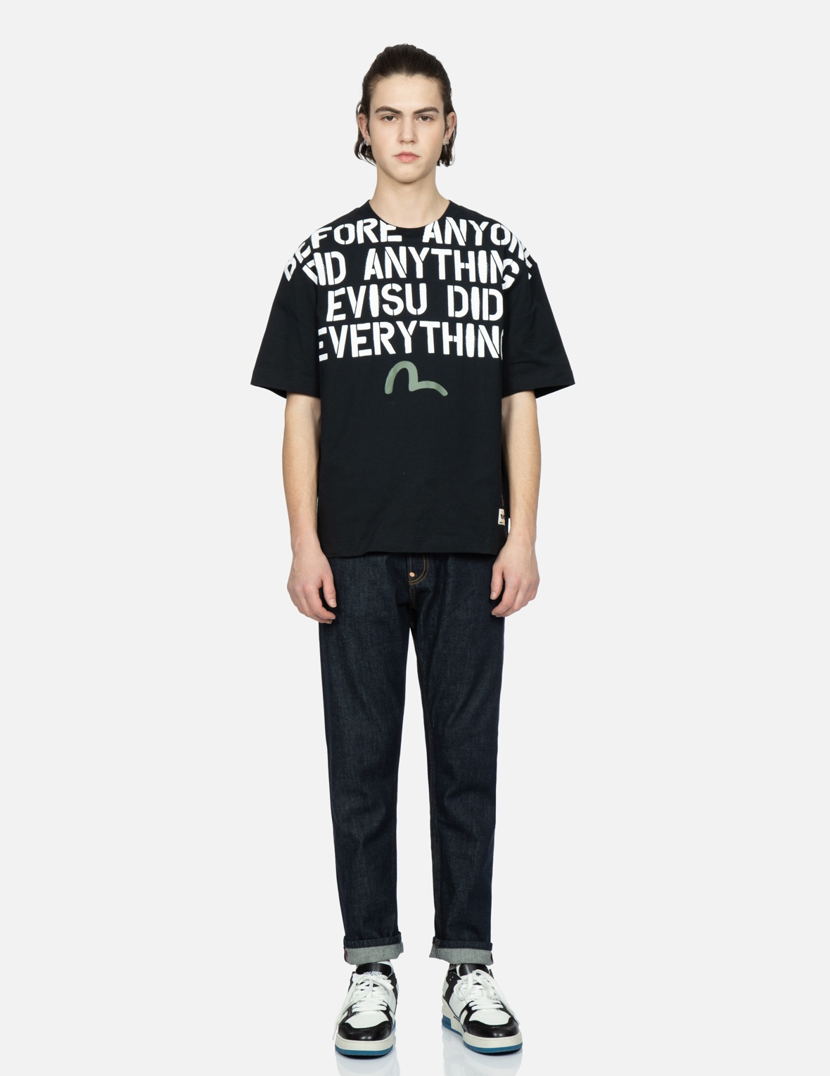 STENCIL SLOGAN AND LAYERED DAICOCK PRINT CARROT-FIT JEANS #2017 - 6