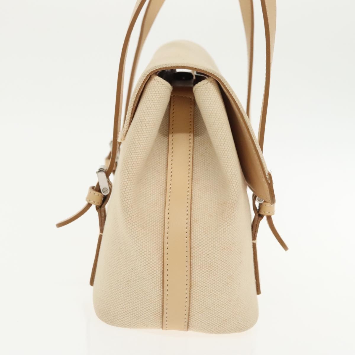 Burberry Hand Bag Canvas Leather White Beige Silver - 4