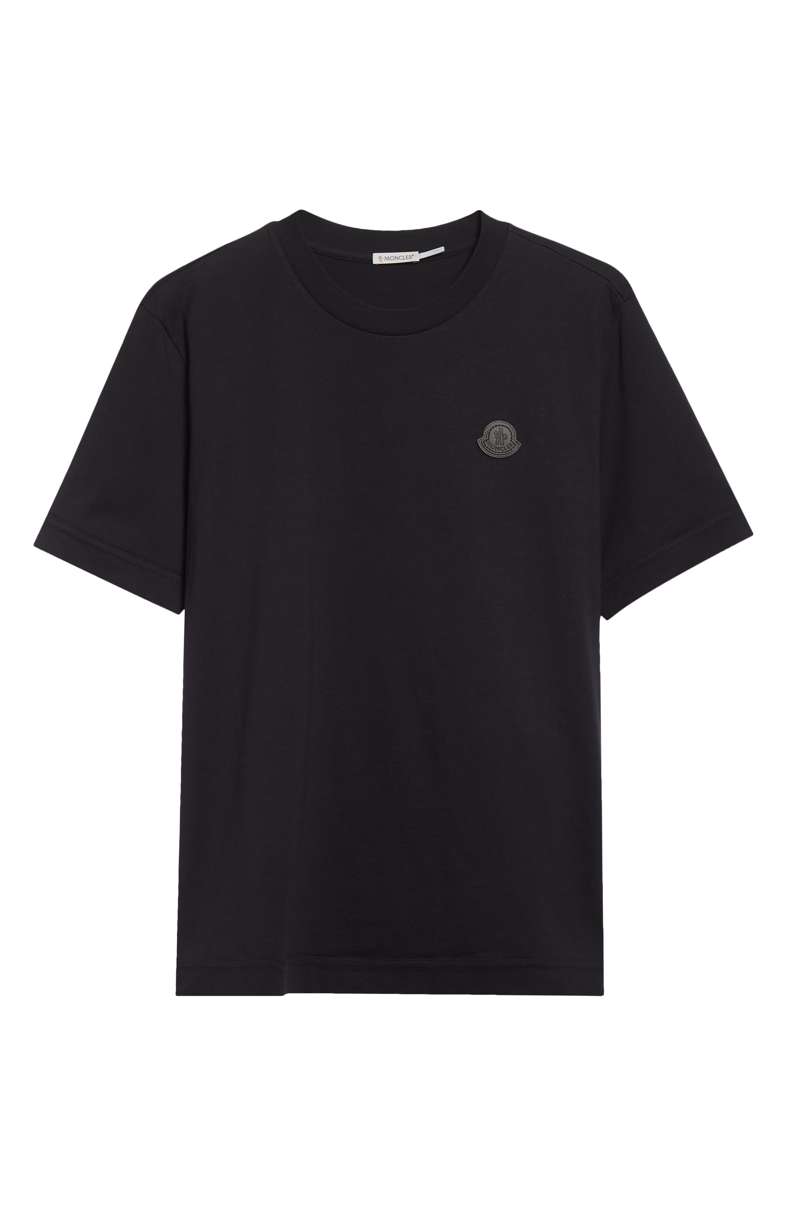 Moncler Leather Logo Patch Cotton T-Shirt in Dark Navy Blue at Nordstrom - 5