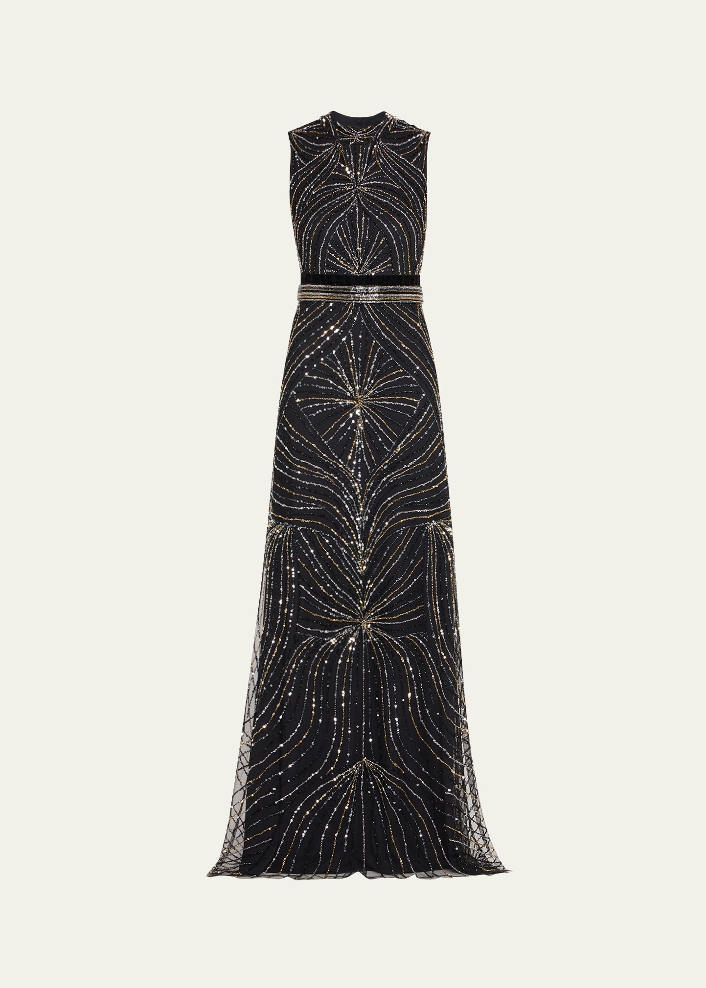 Sequined Back-Cutout Sleeveless Gown - 1