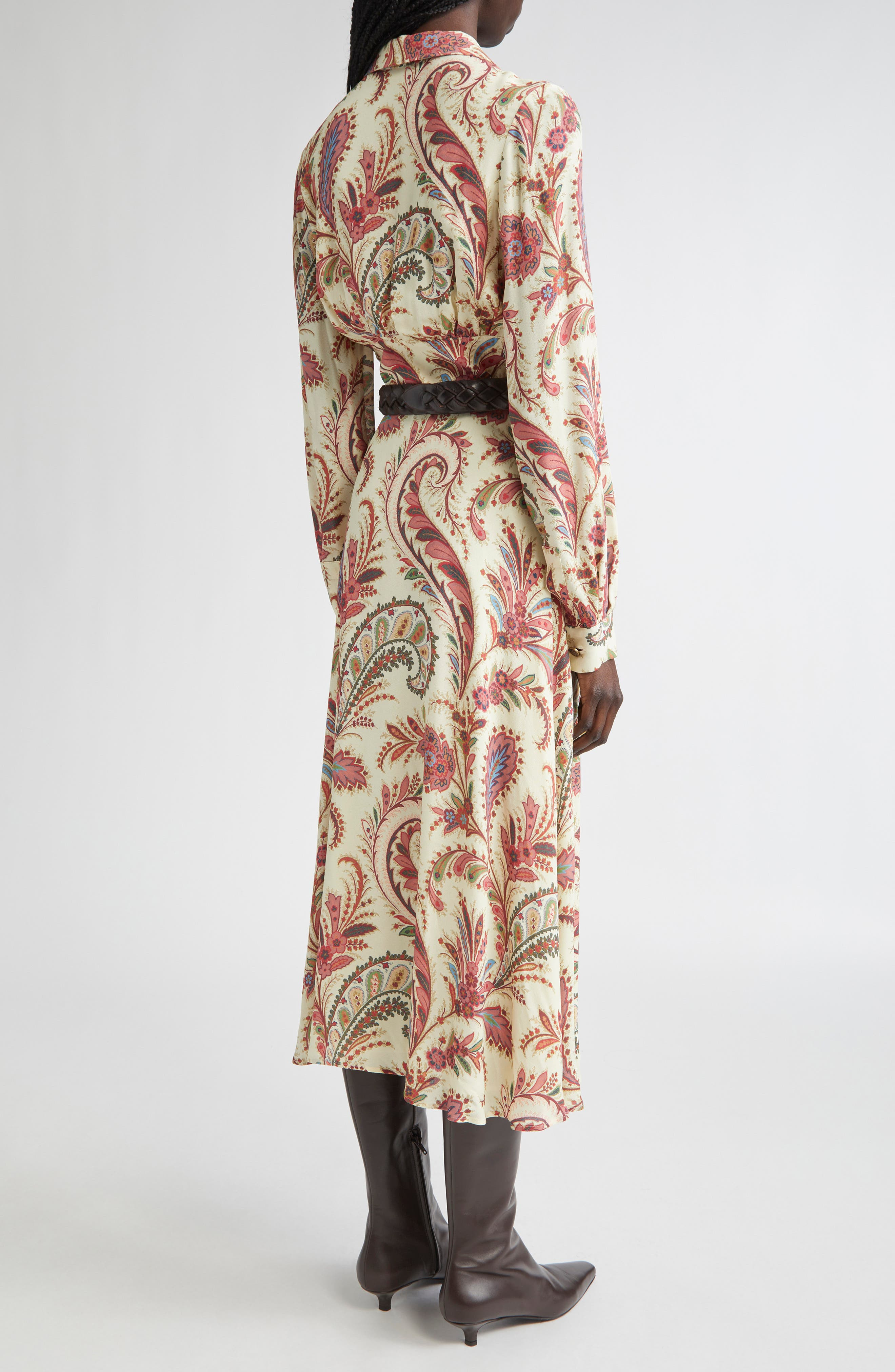 Etro Paisley Print Long Sleeve Crepe Shirtdress in Stampa F.do Bianco at Nordstrom - 2