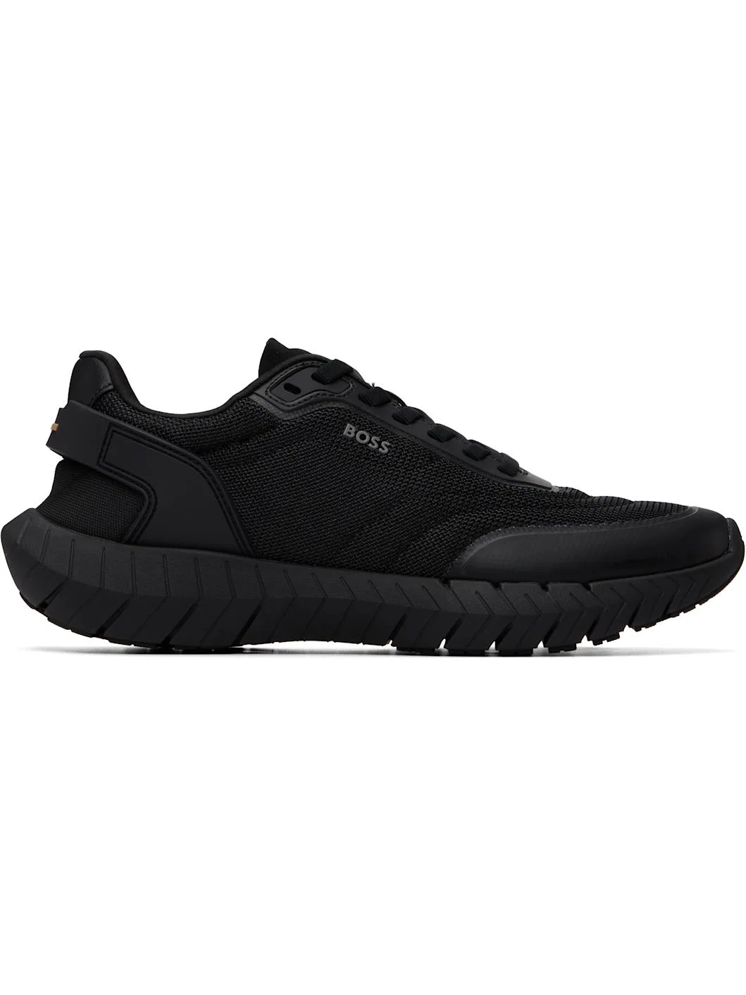 Black Leather Trims Running Sneakers - 1