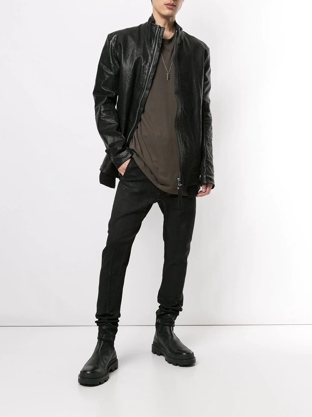 mesh-panel layered leather jacket - 2