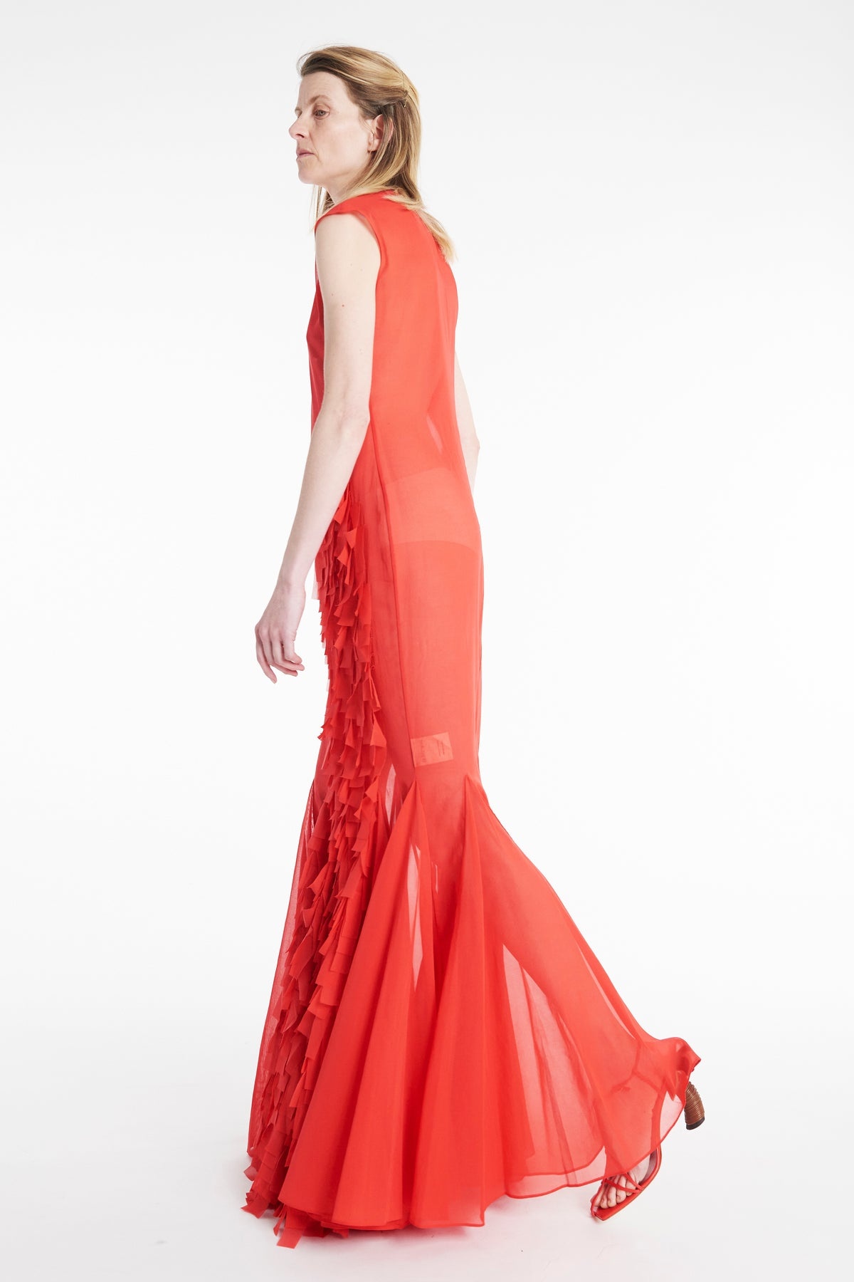 ORGANZA GODET DRESS RED - 6
