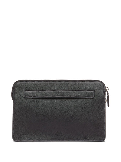 Prada logo plaque saffiano clutch outlook