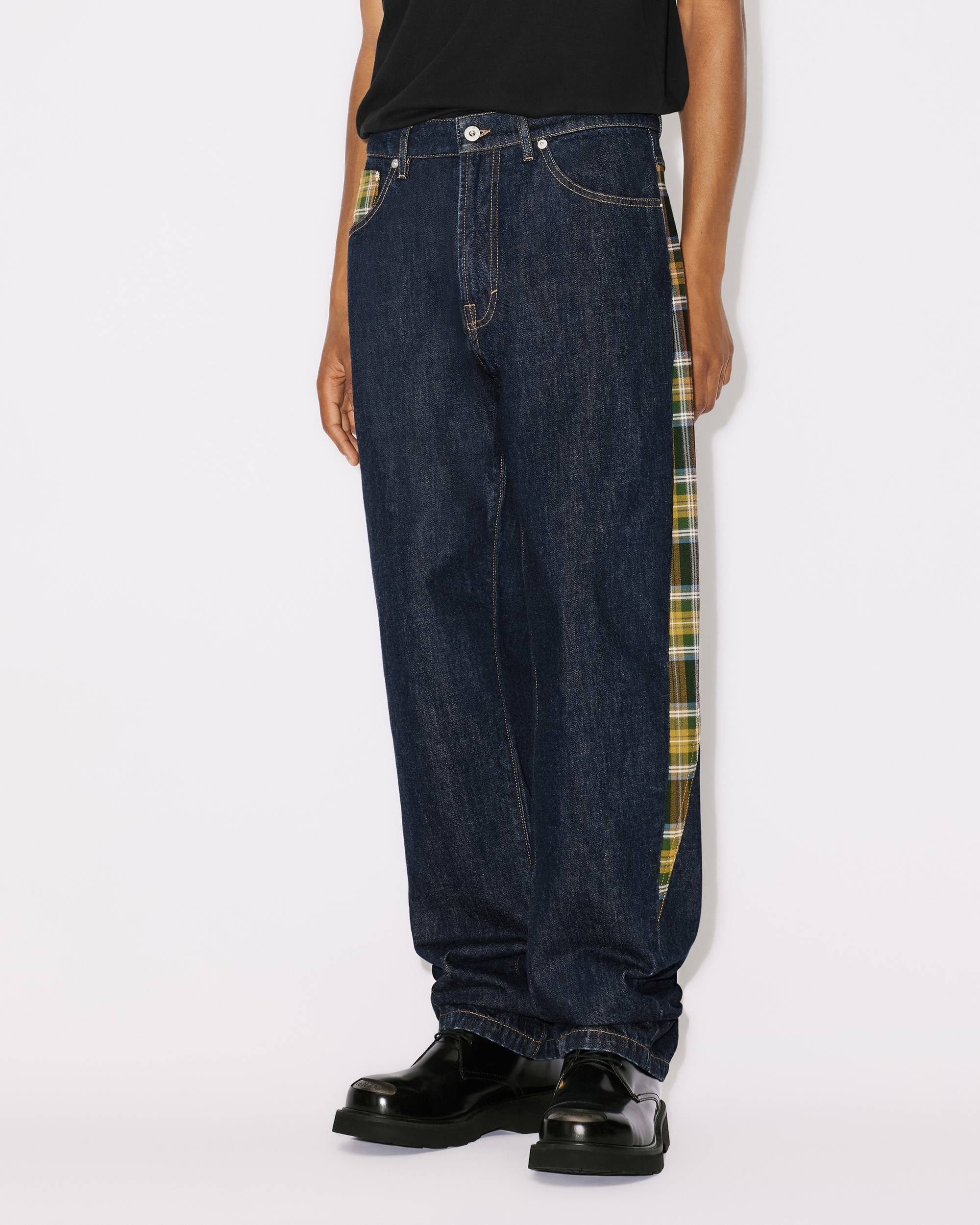 Patchwork checked denim jeans - 4