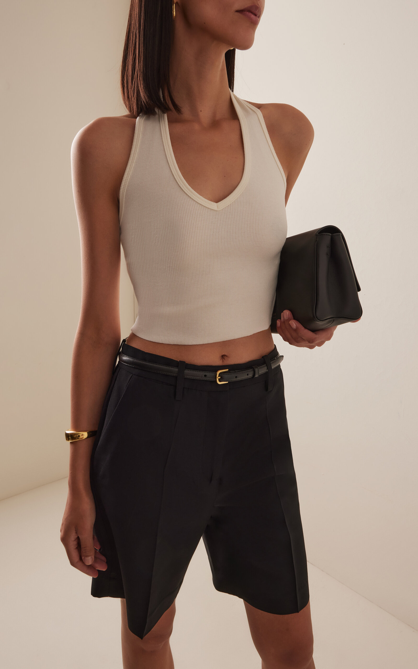 Cotton-Blend Halter Top ivory - 3