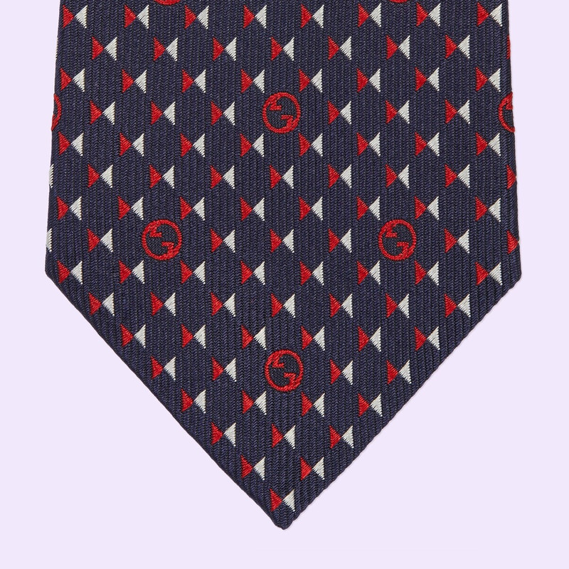 Round Interlocking G silk tie 4
