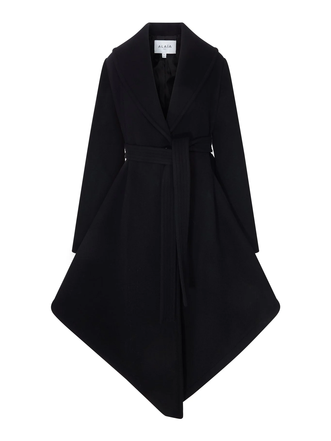 BLACK ASYMMETRIC COAT WITH BELT - 1