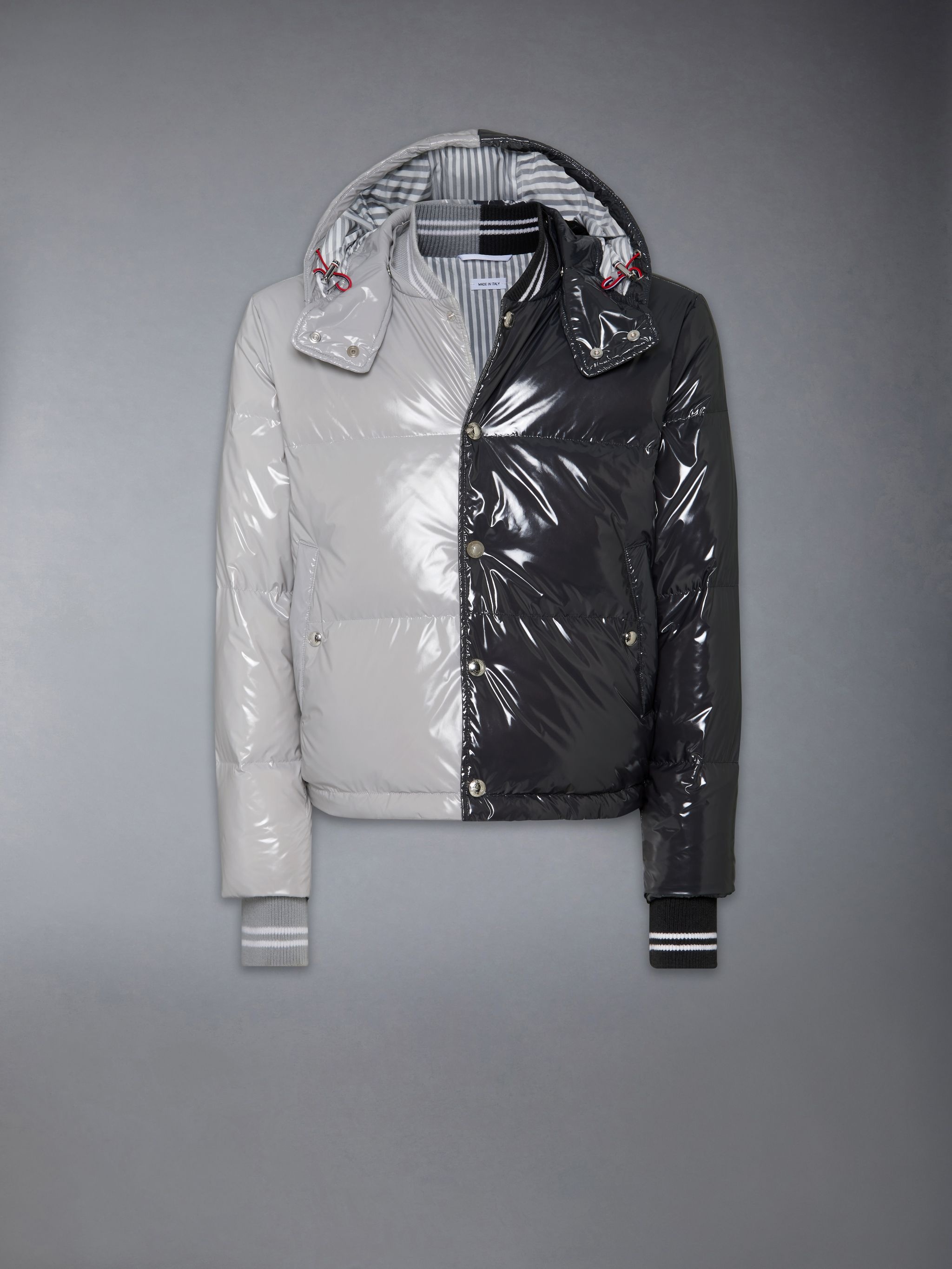 Funmix Glossy Tech Down Fill Detachable Hood Bomber - 9