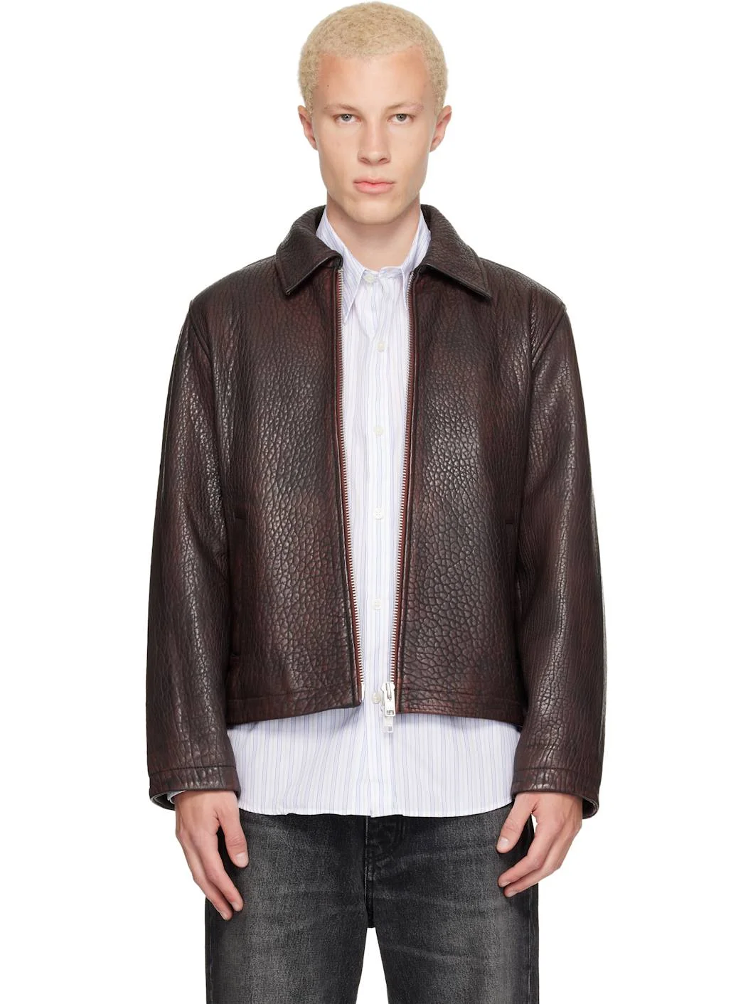 Burgundy Short Leather Jacket - 1