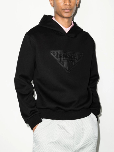 Prada logo-patch long-sleeved hoodie outlook