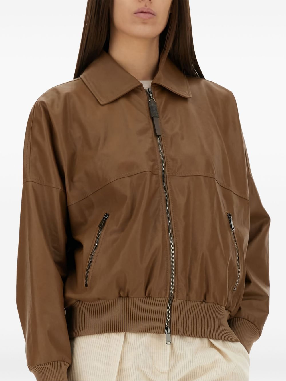 zip-fastening ribbed-hem jacket - 3