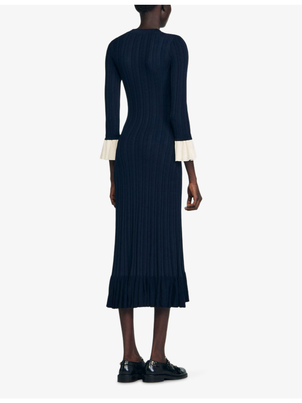 V-neck contrast-cuff knitted midi dress - 4