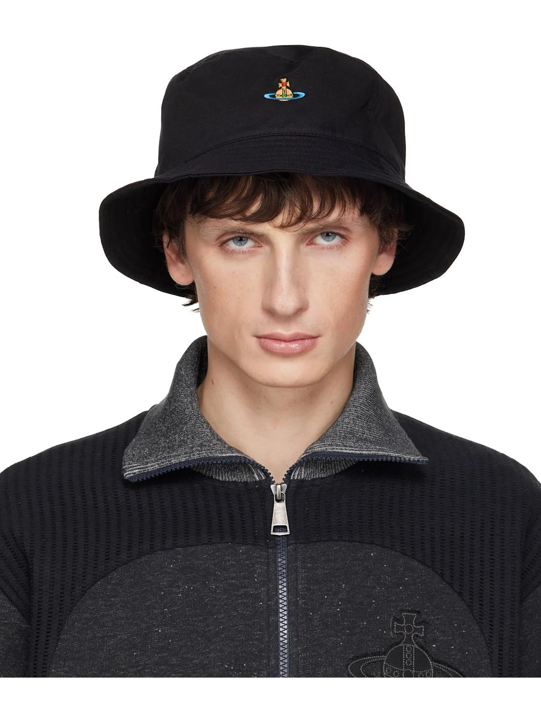 Black Embroidered Logo Bucket Hat - 1