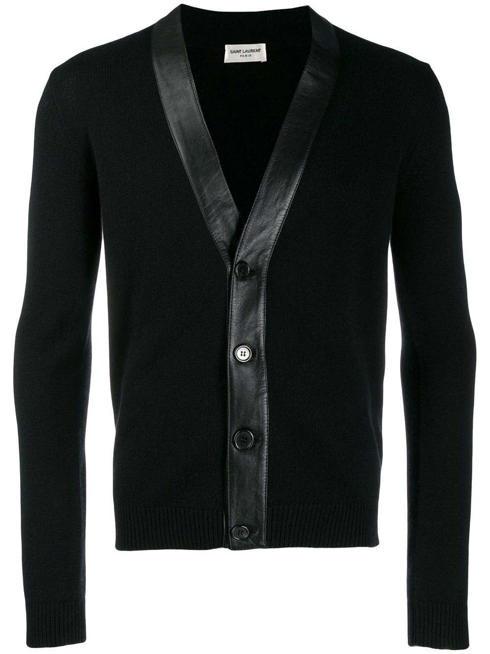 leather trim V-neck cardigan - 1