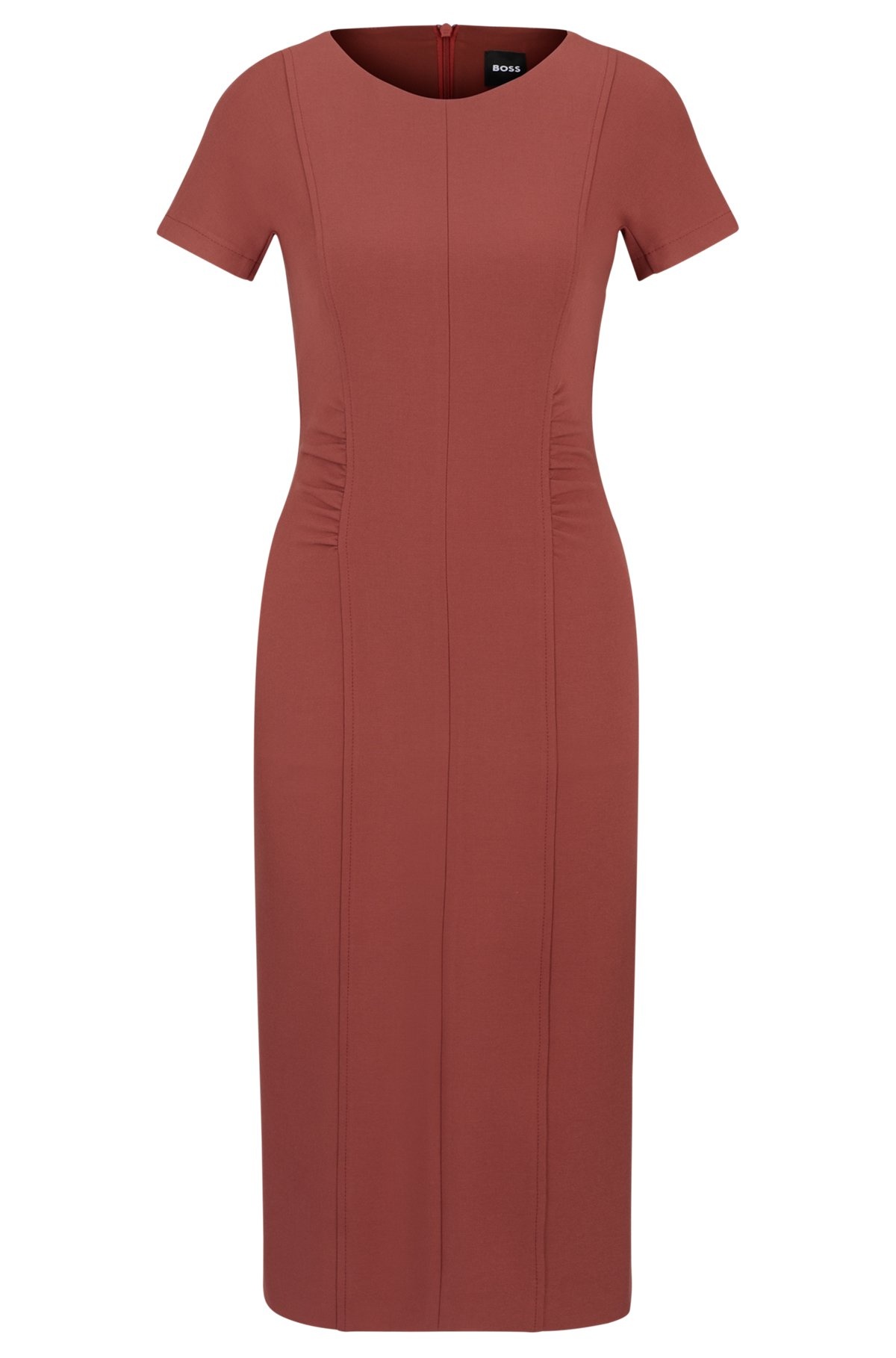 SLIT-FRONT BUSINESS DRESS WITH GATHERED DETAILS - 1