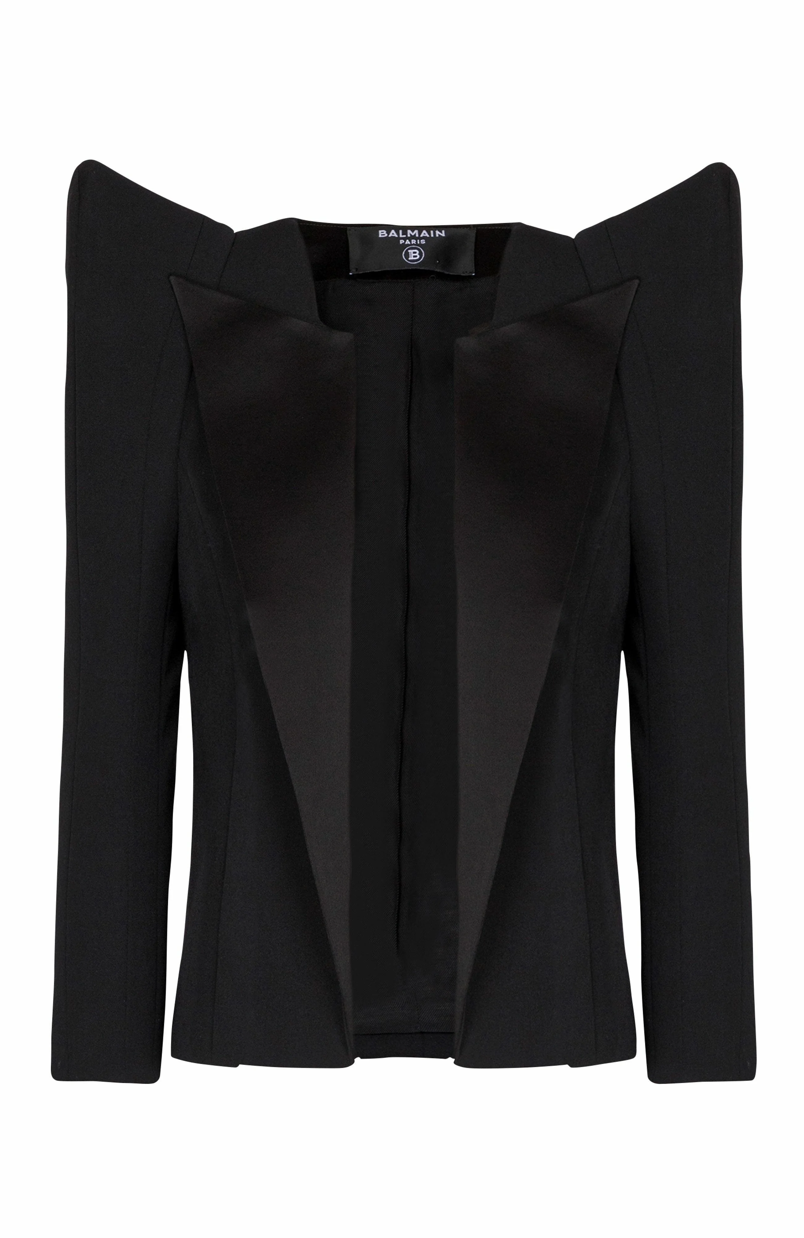 Balmain Cropped grain de poudre jacket with structured shoulders in Black at Nordstrom - 1