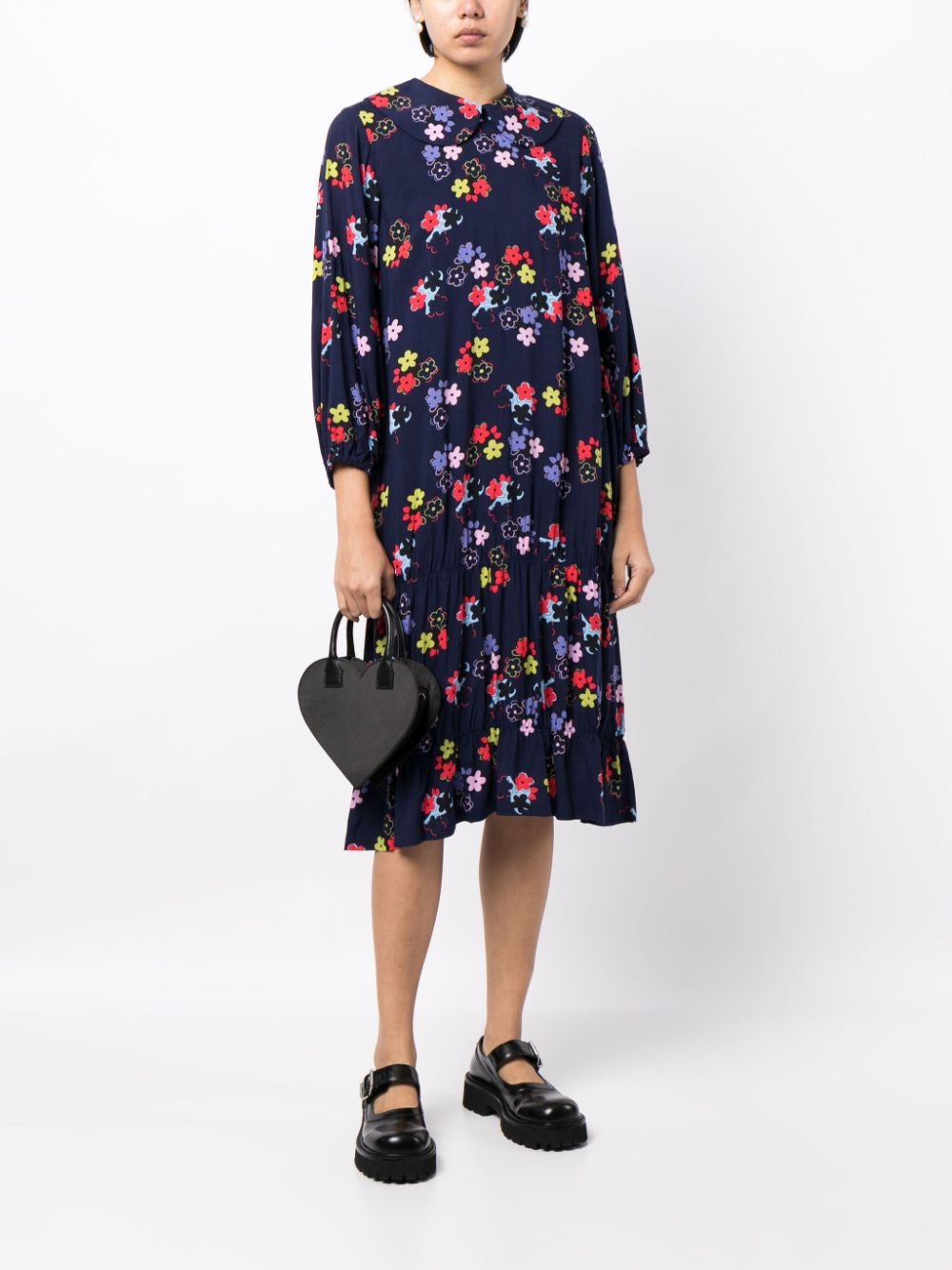 floral-print Peter Pan-collar midi dress - 2