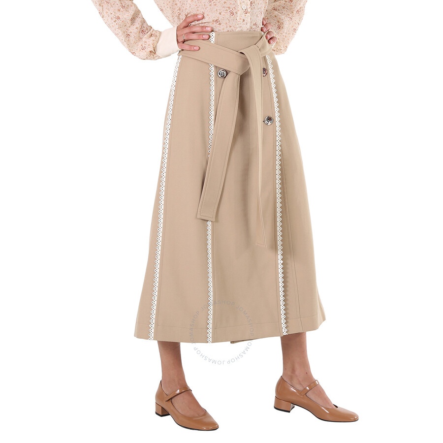 Chloe Ladies Pearl Beige Scallop-Trim Belted Trench Skirt, Brand Size 36 (US Size 4) - 4