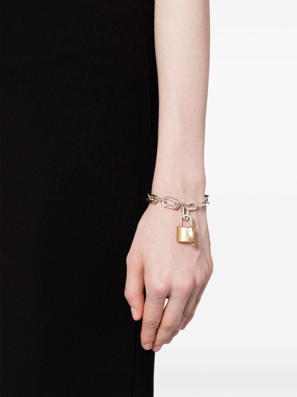 padlock-charm silver bracelet - 2