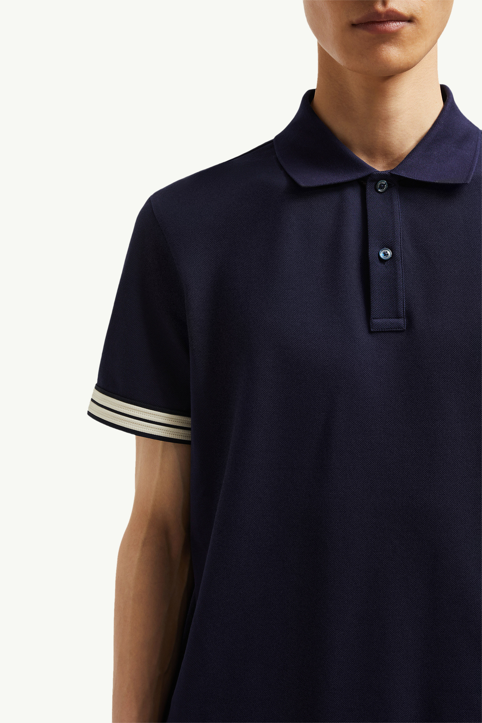 Striped Trim Cotton Piquet Polo Shirt - 6