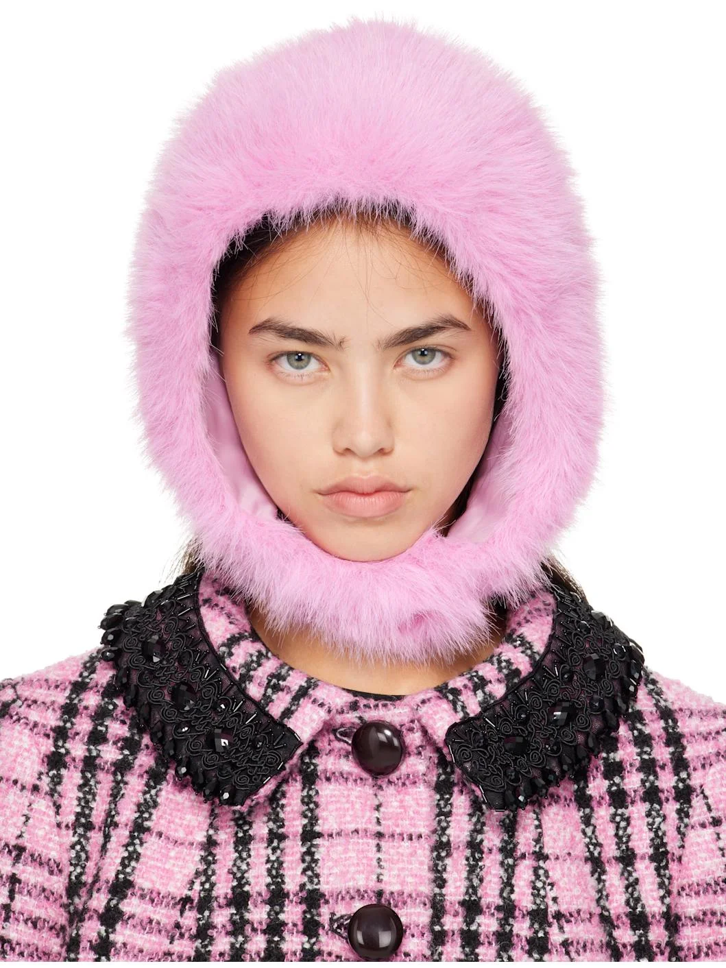 Pink Rose Bloom Faux Fur Bonnet - 1