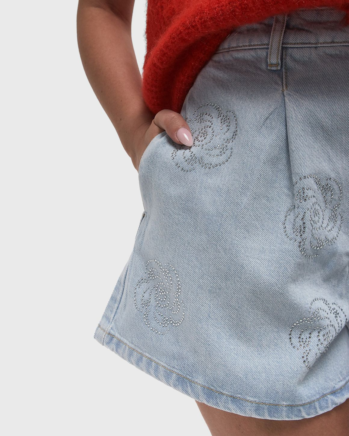 Denim Studs Shorts - 4