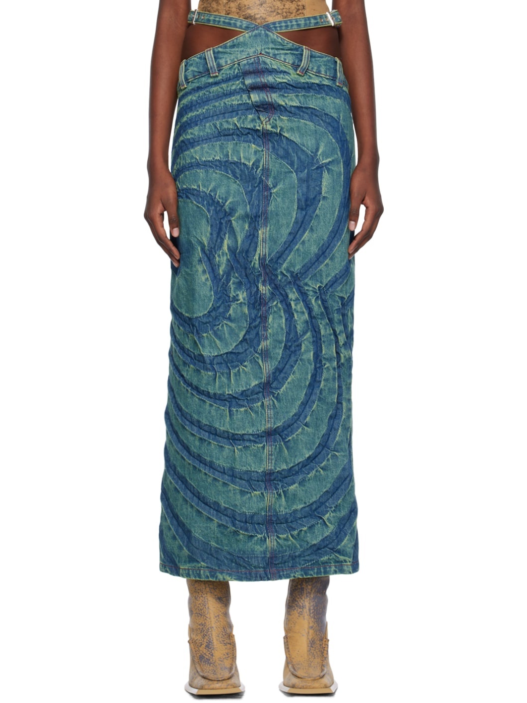 SSENSE Exclusive Blue Big Heart Denim Midi Skirt - 1