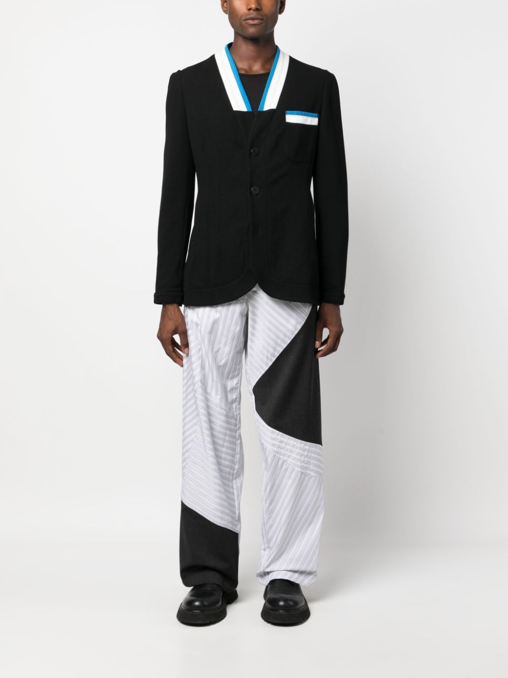 striped-trim single-breasted blazer - 2