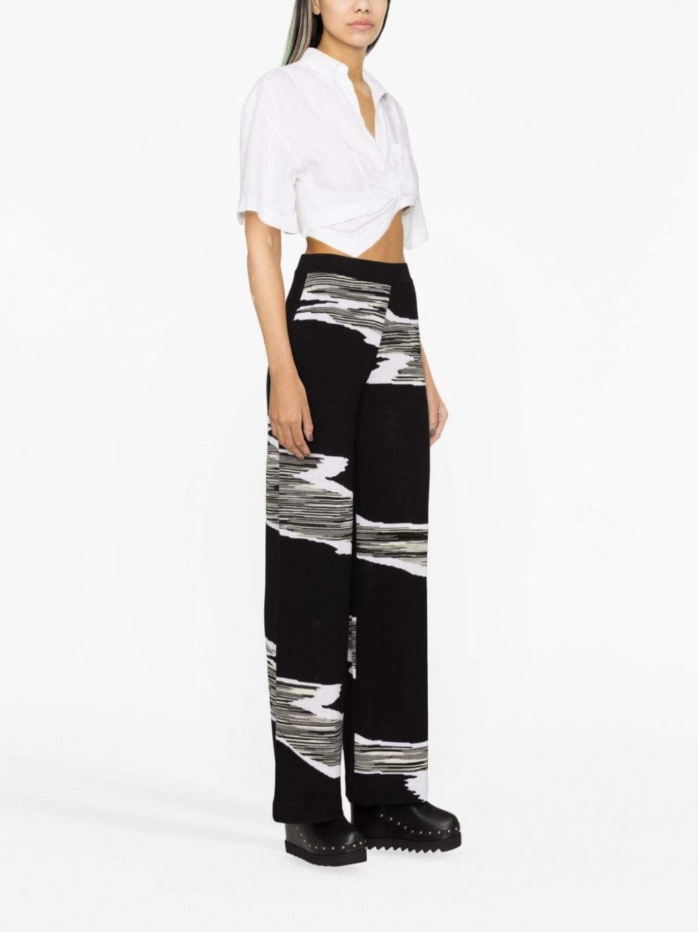 slub-print wide-leg trousers - 3