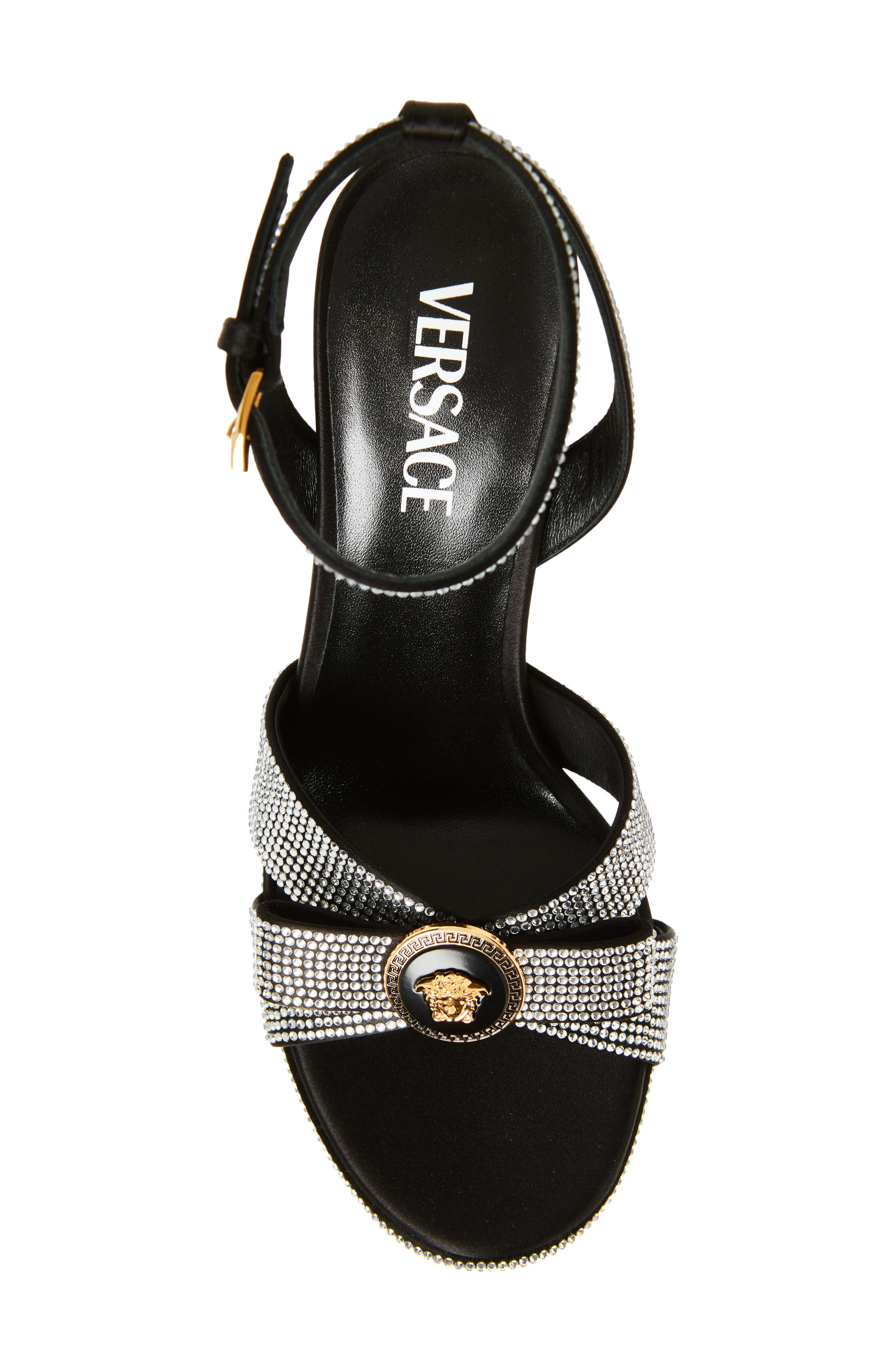 Versace Medusa Bow Platform Sandal in Black Crystal/Versace Gold at Nordstrom - 5