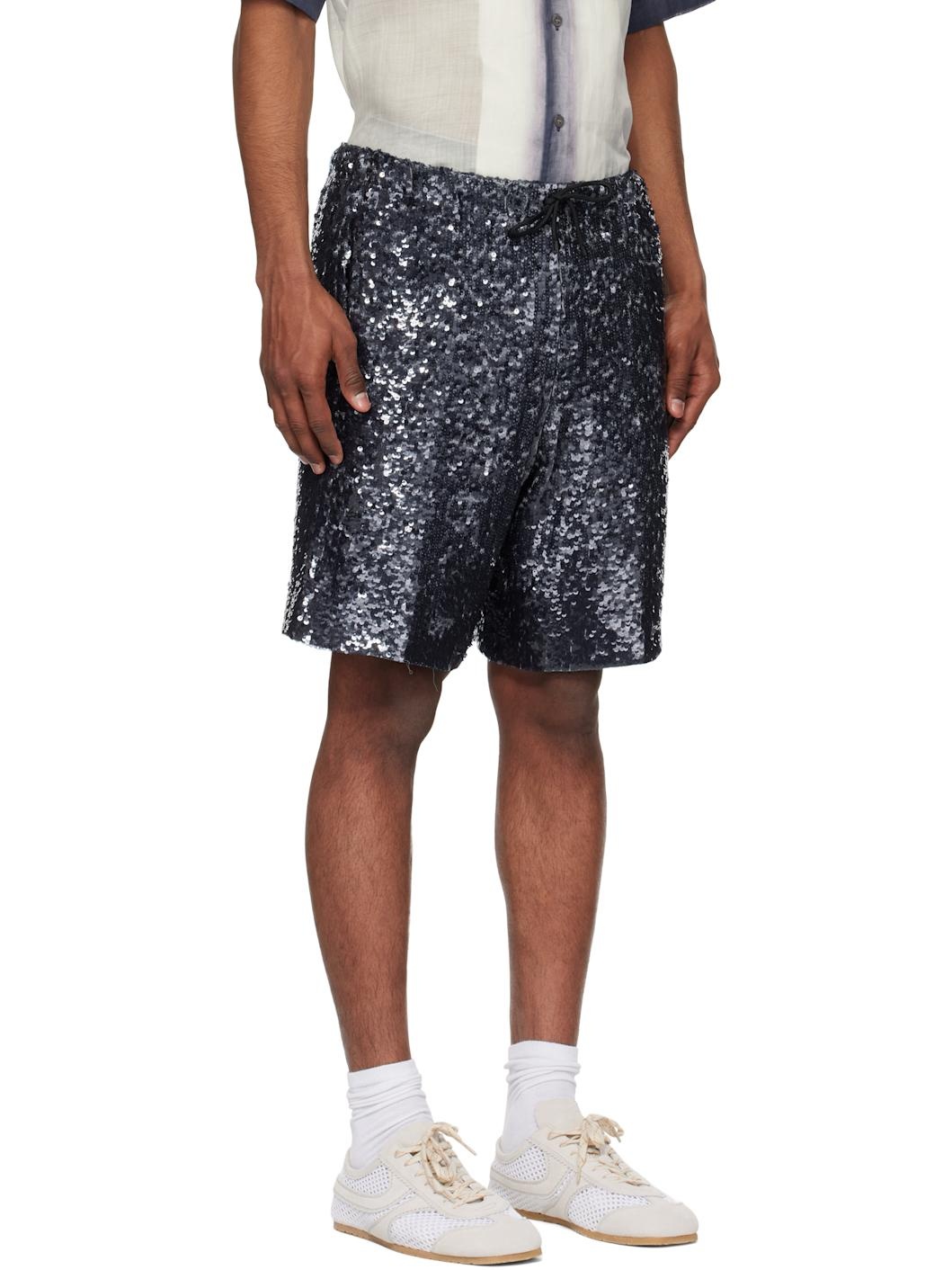 Navy Sequinned Shorts - 2
