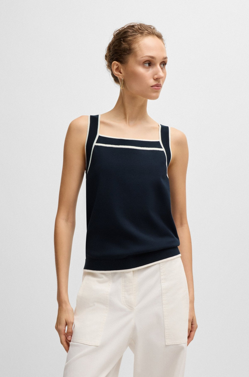 WIDE-NECK KNITTED VEST TOP WITH CONTRAST PIPING 2