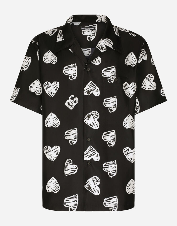 Silk twill shirt Hawaiian shirt with DG heart print - 1