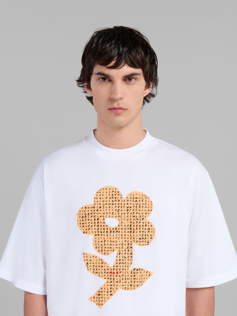 WHITE BIO COTTON T-SHIRT WITH WORDSEARCH FLOWER PRINT 4