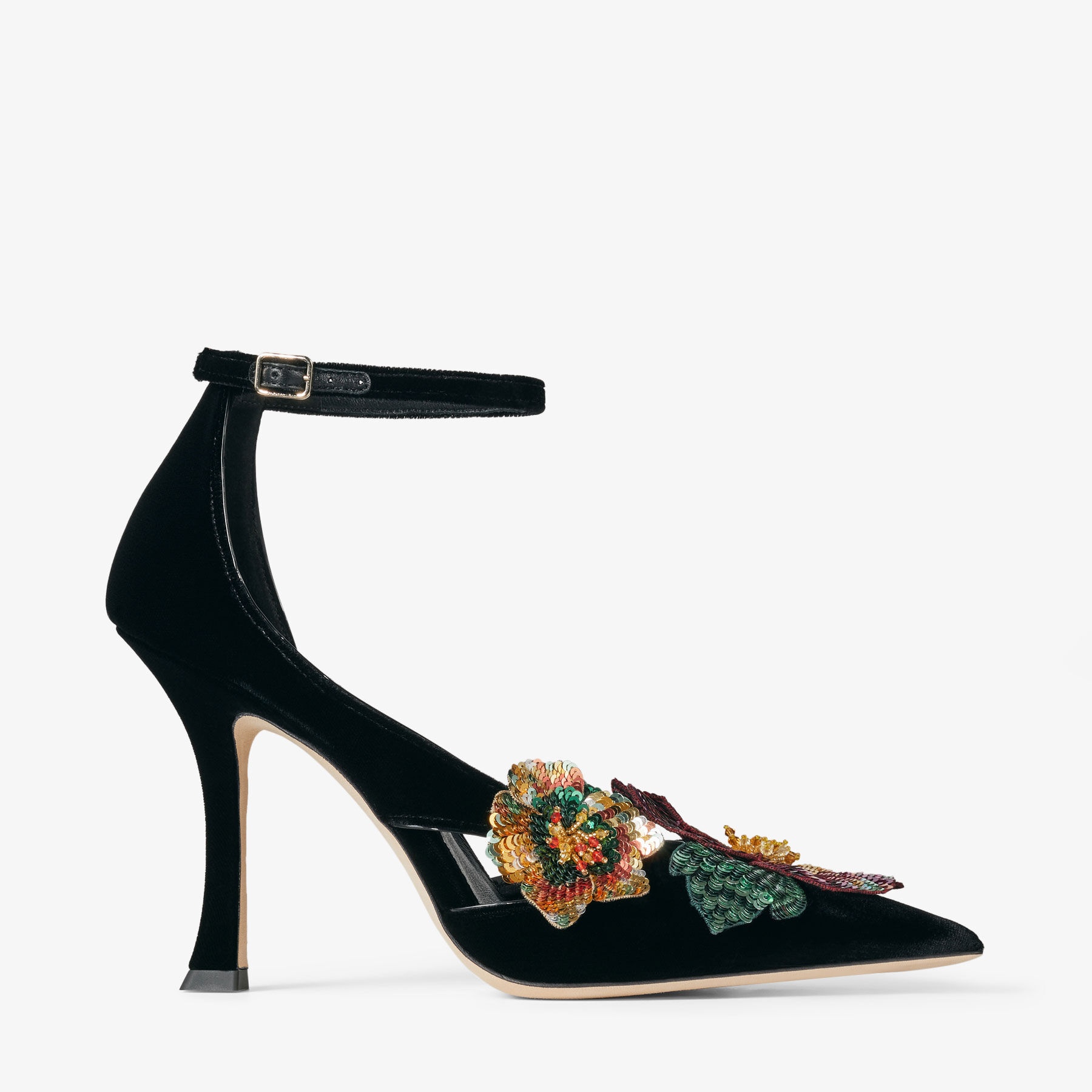 Azara 100
Black Velvet Pumps with Sequin Flowers - 1