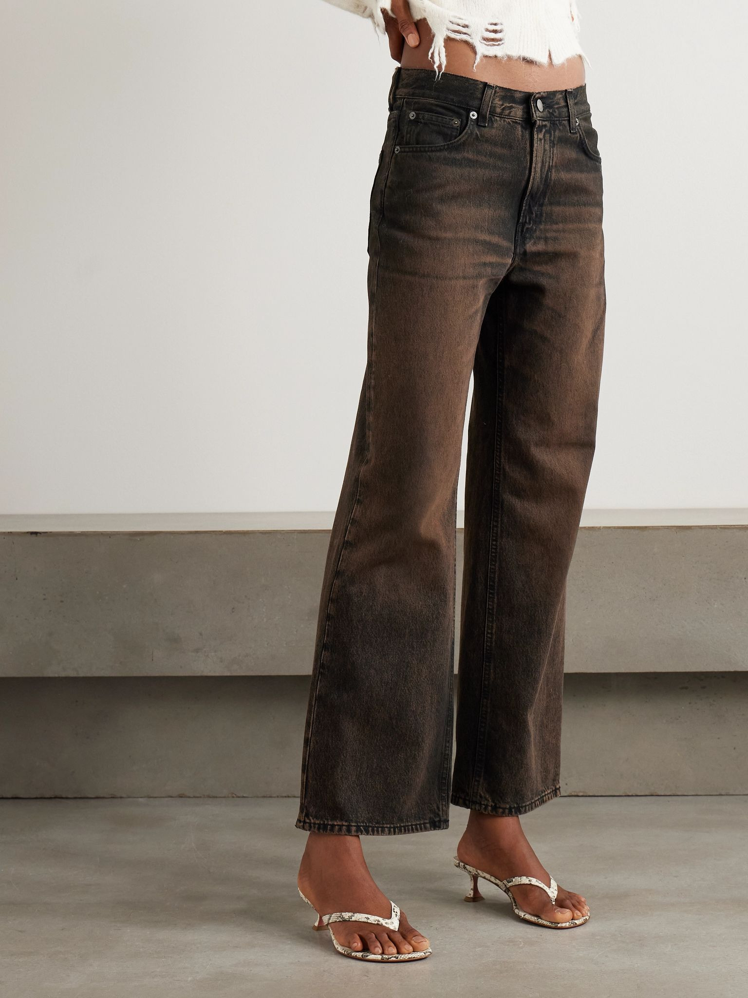 Korea high-rise wide-leg jeans Brown - 3