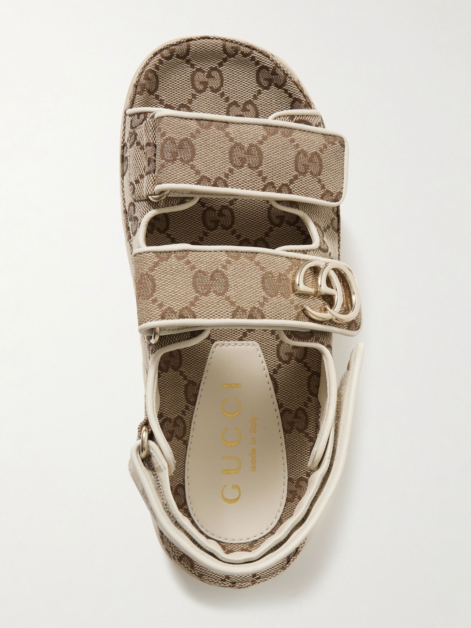 New Marmont leather-trimmed embellished canvas-jacquard platform sandals Beige - 5