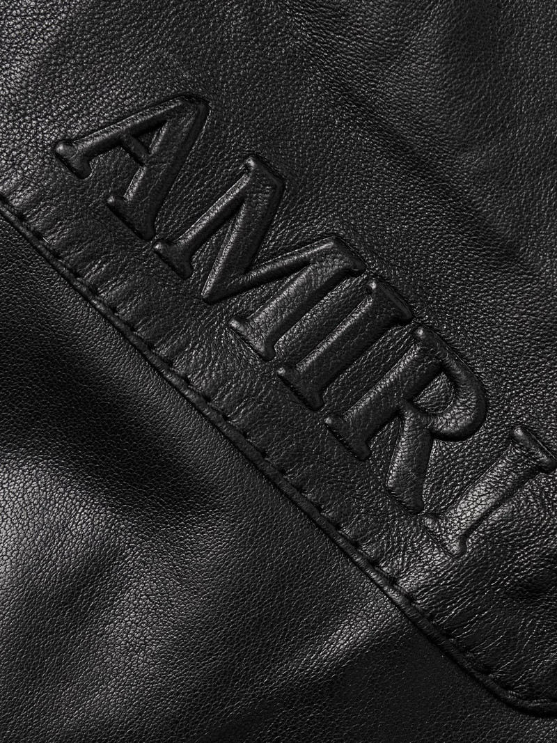 Camp-Collar Logo-Embossed Leather Shirt Black 4